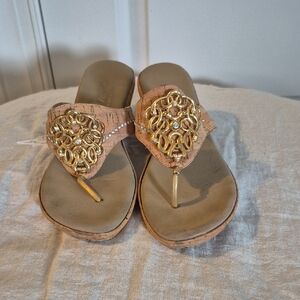 Onex Gold Embellished Women's Sandals . Cork Soles And Made In The USA